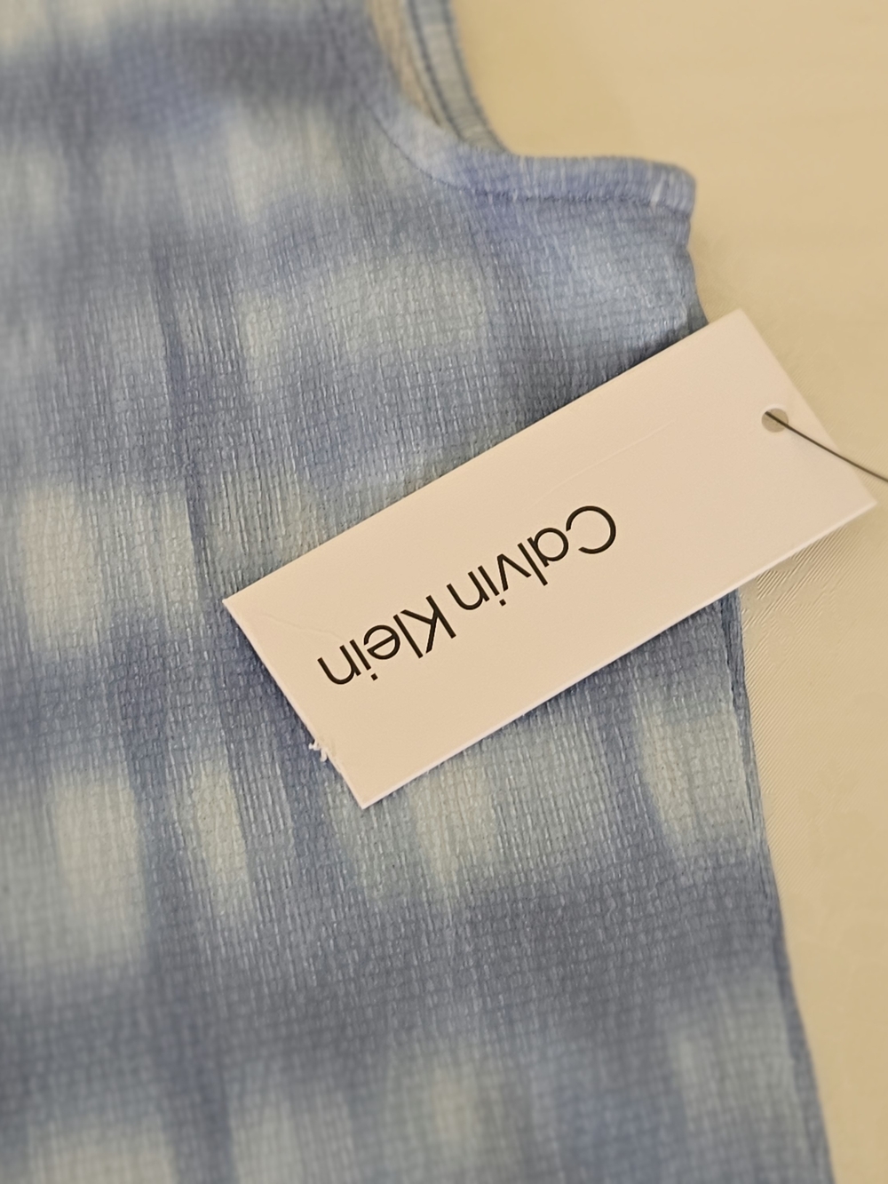 NWT Calvin Klein Rebecca Textured Knit Drape Neck Top Size L Tie Dye Blue White - Picture 9 of 14